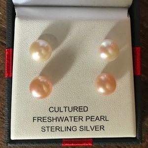 Sterling Silver White & Pink Pearl Earrings